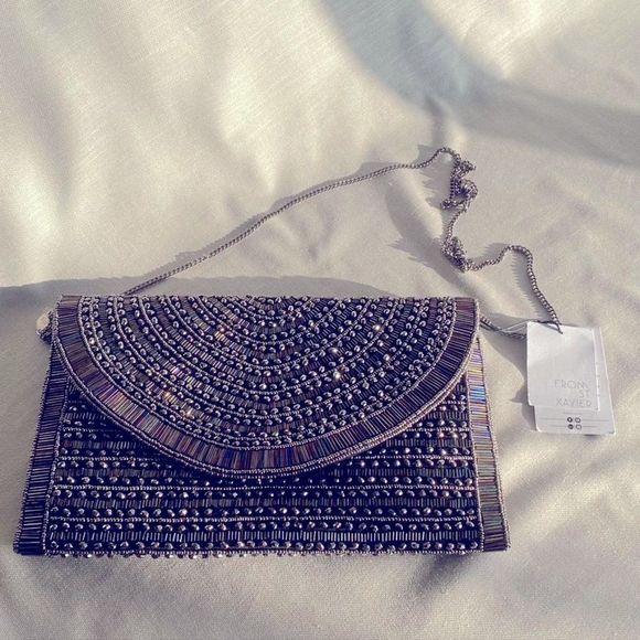 REVOLVE Handbags - NEW REVOLVE FROM ST XAVIER BAILEY CLUTCH METALLIC BEADED ENVELOPE FLAP CHAIN